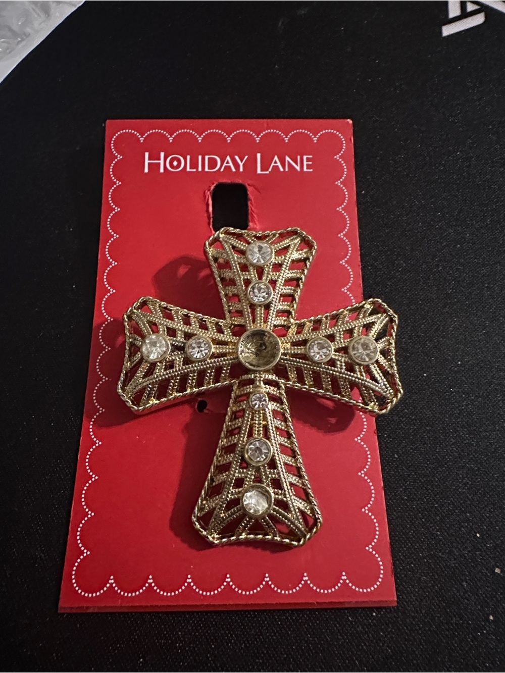 Holiday Lane Gold-tone Rhinestone Cross Brooch
#112